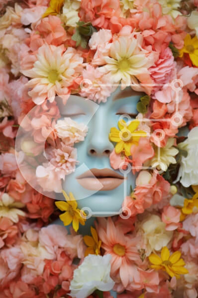 Intra Συλλεκτικό Ξύλινο Παζλ Plywood  4mm - Γυναικείο πρόσωπο καλυμμένο με λουλούδια για καλλιτεχνικό εφέ Σε Ξύλινο Κουτί - Διαστάσεις Puzzle: 10x10 cm – 25 κομμάτια