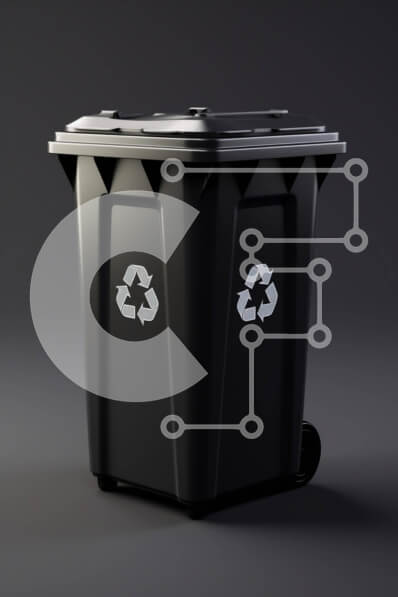 Intra Συλλεκτικό Ξύλινο Παζλ Plywood  4mm - Μαύρος κάδος απορριμμάτων με σύμβολα ανακύκλωσης σε ρόδες Σε Ξύλινο Κουτί - Διαστάσεις: 10x10 cm – 25 κομμάτια