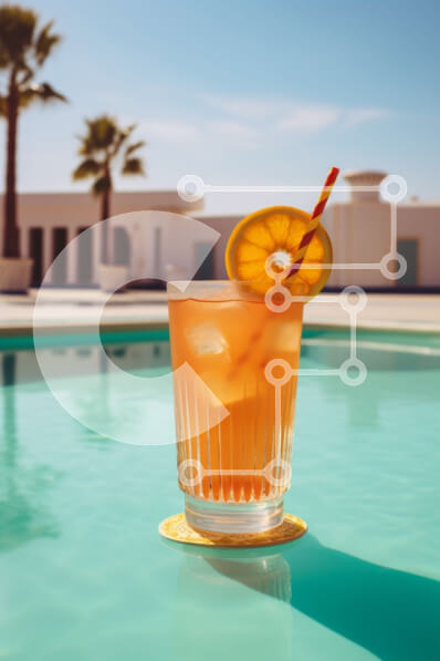 Intra Συλλεκτικό Ξύλινο Παζλ Plywood  4mm - Δροσιστικό ποτό πορτοκαλιού δίπλα στην πισίνα Σε Ξύλινο Κουτί - Διαστάσεις Puzzle: 10x10 cm – 25 κομμάτια