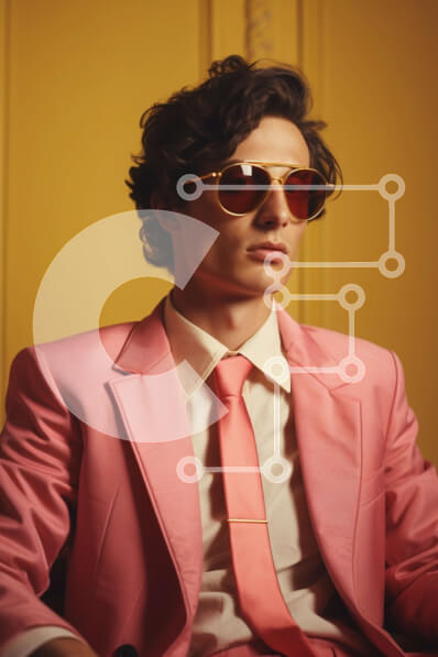 Intra Συλλεκτικό Ξύλινο Παζλ Plywood  4mm - Κομψός νεαρός άνδρας με ροζ κοστούμι με γυαλιά ηλίου Σε Ξύλινο Κουτί - Διαστάσεις Puzzle: 10x10 cm – 25 κομμάτια