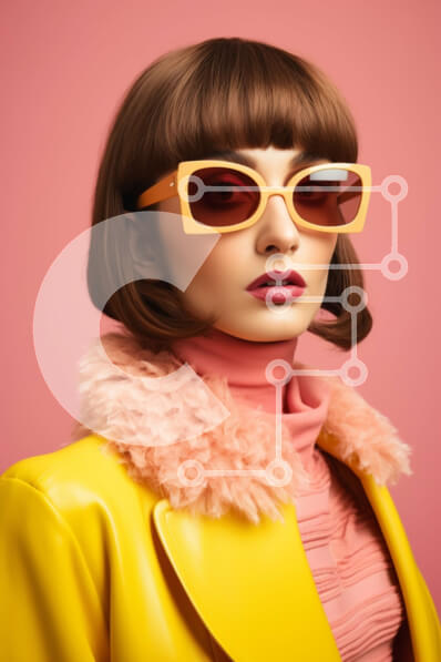 Intra Συλλεκτικό Ξύλινο Παζλ Plywood  4mm - Κομψή γυναίκα που ποζάρει μπροστά από πορτοκαλί φόντο Σε Ξύλινο Κουτί - Διαστάσεις Puzzle: 10x10 cm – 25 κομμάτια