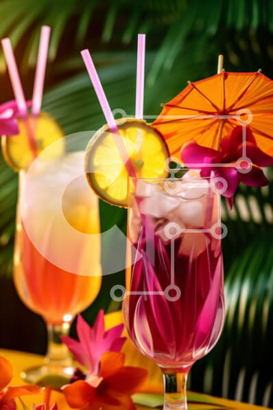 Σετ των 2 Intra Συλλεκτικό Ξύλινο Παζλ Plywood  4mm - Τροπικά ποτά με πολύχρωμες ομπρέλες και φρέσκα φρούτα Σε Ξύλινο Κουτί - Διαστάσεις: 10x10 cm – 25 κομμάτια