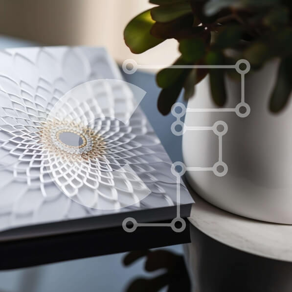 Intra Συλλεκτικό Ξύλινο Παζλ Plywood  4mm - Λευκό βιβλίο και φυτό σε γλάστρα στο τραπέζι Σε Ξύλινο Κουτί - Διαστάσεις: 10x10 cm – 25 κομμάτια