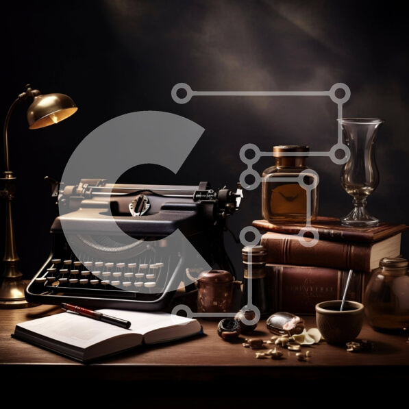 Intra Συλλεκτικό Ξύλινο Παζλ Plywood  4mm - Ρύθμιση vintage γραφομηχανής και βιβλίων Σε Ξύλινο Κουτί - Διαστάσεις: 10x10 cm – 25 κομμάτια