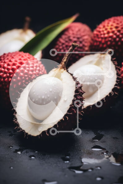 Σετ των 2 Intra Συλλεκτικό Ξύλινο Παζλ Plywood  4mm - Φρέσκα ώριμα λίτσι στο τραπέζι με φύλλα και σταγόνες νερού Σε Ξύλινο Κουτί - Διαστάσεις: 10x10 cm – 25 κομμάτια