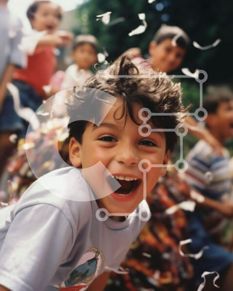 Intra Συλλεκτικό Ξύλινο Παζλ Plywood  4mm - Παιδιά που παίζουν στο γρασίδι με κομφετί Σε Ξύλινο Κουτί - Διαστάσεις Puzzle: 10x10 cm – 25 κομμάτια