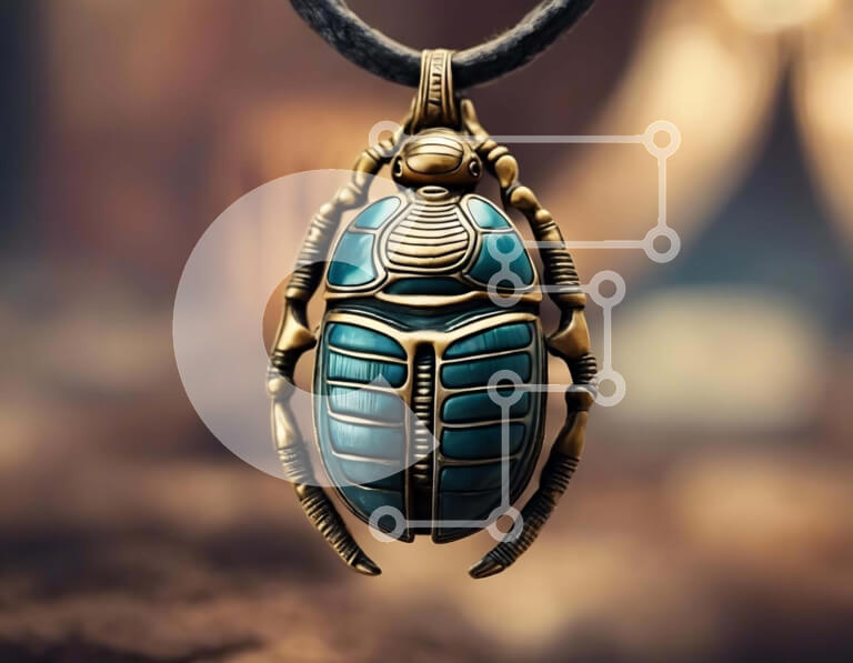 Intra Συλλεκτικό Ξύλινο Παζλ Plywood  4mm - Κολιέ από αιγυπτιακό σκαραβαίο σκαραβαίο σε χρυσό, μπλε και μαύρο Σε Ξύλινο Κουτί - Διαστάσεις Puzzle: 10x10 cm – 25 κομμάτια