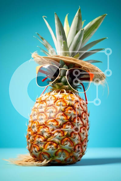 Intra Συλλεκτικό Ξύλινο Παζλ Plywood  4mm - Ντυμένος ανανάς με αξεσουάρ σε μπλε φόντο Σε Ξύλινο Κουτί - Διαστάσεις Puzzle: 10x10 cm – 25 κομμάτια