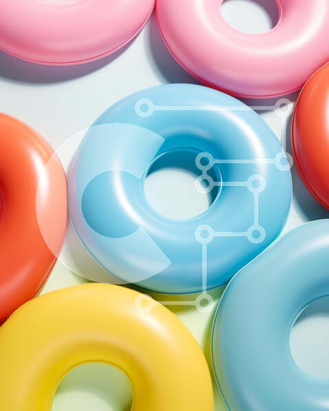 Intra Συλλεκτικό Ξύλινο Παζλ Plywood  4mm - Σύνθεση πολύχρωμα φουσκωτά ντόνατς Σε Ξύλινο Κουτί - Διαστάσεις: 10x10 cm – 25 κομμάτια