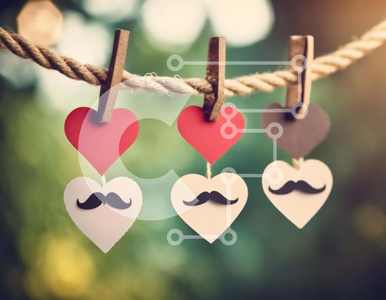 Intra Συλλεκτικό Ξύλινο Παζλ Plywood  4mm - Χάρτινα μουστάκια σε σχήμα καρδιάς για ρομαντικές περιστάσεις Σε Ξύλινο Κουτί - Διαστάσεις: 10x10 cm – 25 κομμάτια