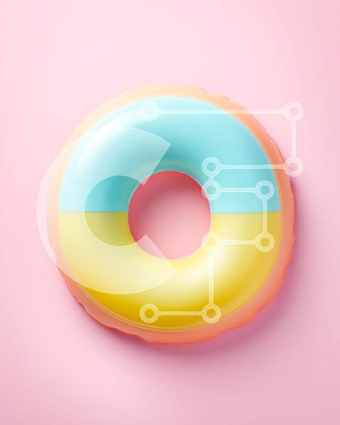 Intra Συλλεκτικό Ξύλινο Παζλ Plywood  4mm - Πολύχρωμο φουσκωτό δαχτυλίδι σε ροζ φόντο Σε Ξύλινο Κουτί - Διαστάσεις Puzzle: 10x10 cm – 25 κομμάτια