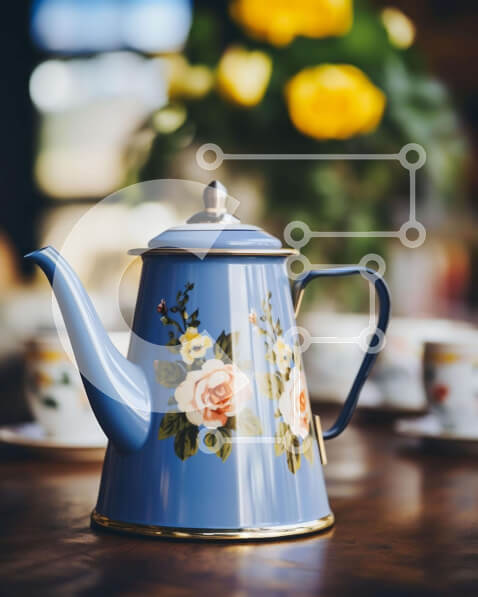 Intra Συλλεκτικό Ξύλινο Παζλ Plywood  4mm - Μπλε τσαγιέρα με φλοράλ σχέδια και φλιτζάνια Σε Ξύλινο Κουτί - Διαστάσεις: 10x10 cm – 25 κομμάτια