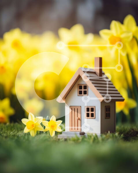 Intra Συλλεκτικό Ξύλινο Παζλ Plywood  4mm - Ειδυλλιακός Κήπος με Μοντέλο και Κίτρινους Νάρκισσους Σε Ξύλινο Κουτί - Διαστάσεις: 10x10 cm – 25 κομμάτια