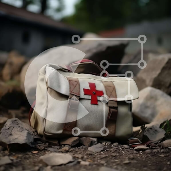 Intra Συλλεκτικό Ξύλινο Παζλ Plywood  4mm - Τσάντα κιτ πρώτων βοηθειών σε βράχους με σύμβολο του Ερυθρού Σταυρού Σε Ξύλινο Κουτί - Διαστάσεις Puzzle: 10x10 cm – 25 κομμάτια