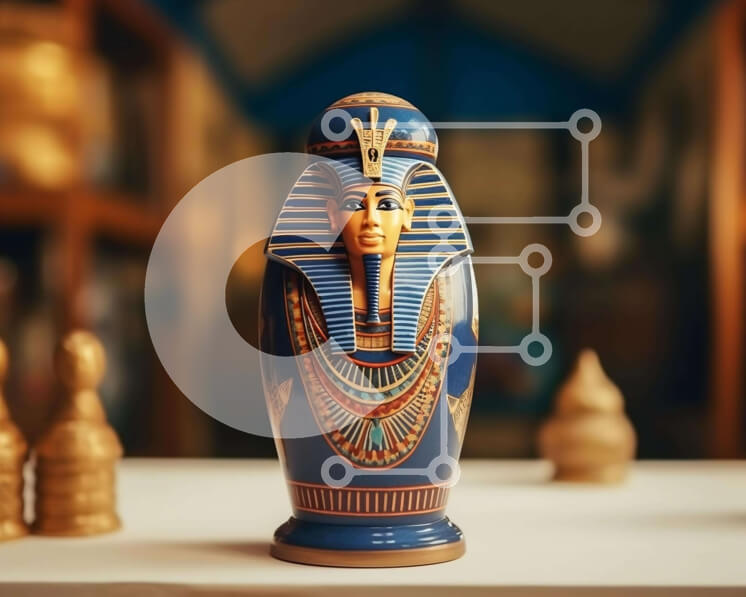 Intra Συλλεκτικό Ξύλινο Παζλ Plywood  4mm - Βάζο με αιγυπτιακό θέμα με μπλε και χρυσό χρώμα Σε Ξύλινο Κουτί - Διαστάσεις: 10x10 cm – 25 κομμάτια