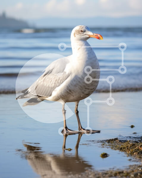 Σετ των 2 Intra Συλλεκτικό Ξύλινο Παζλ Plywood  4mm - Λευκός Γλάρος στην παραλία κοντά στο νερό Σε Ξύλινο Κουτί - Διαστάσεις: 10x10 cm – 25 κομμάτια