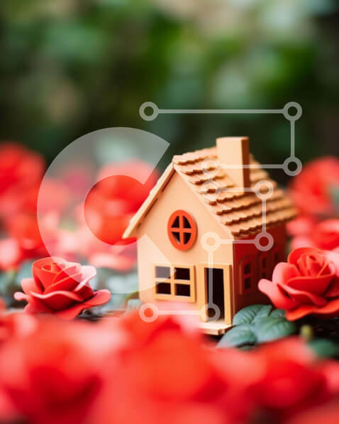 Intra Συλλεκτικό Ξύλινο Παζλ Plywood  4mm - Μινιατούρα Μοντέλο Σπιτιού με κόκκινα τριαντάφυλλα Σε Ξύλινο Κουτί - Διαστάσεις: 10x10 cm – 25 κομμάτια