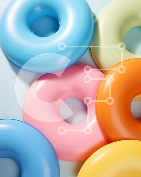 Intra Συλλεκτικό Ξύλινο Παζλ Plywood  4mm - Πολύχρωμα πλαστικά ντόνατς σε λευκό τραπέζι Σε Ξύλινο Κουτί - Διαστάσεις: 10x10 cm – 25 κομμάτια