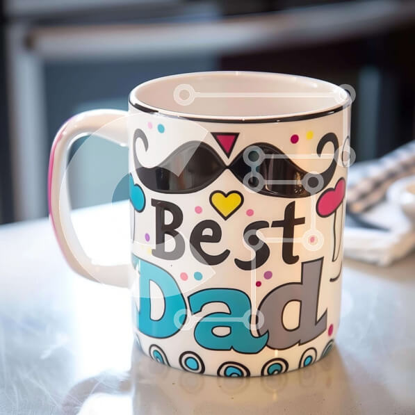 Intra Συλλεκτικό Ξύλινο Παζλ Plywood  4mm - Λευκή κούπα καφέ με την επιγραφή «Best Dad». Σε Ξύλινο Κουτί - Διαστάσεις Puzzle: 10x10 cm – 25 κομμάτια