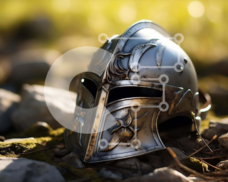 Intra Συλλεκτικό Ξύλινο Παζλ Plywood  4mm - Μεσαιωνικό κράνος σε φυσικό έδαφος Σε Ξύλινο Κουτί - Διαστάσεις: 10x10 cm – 25 κομμάτια