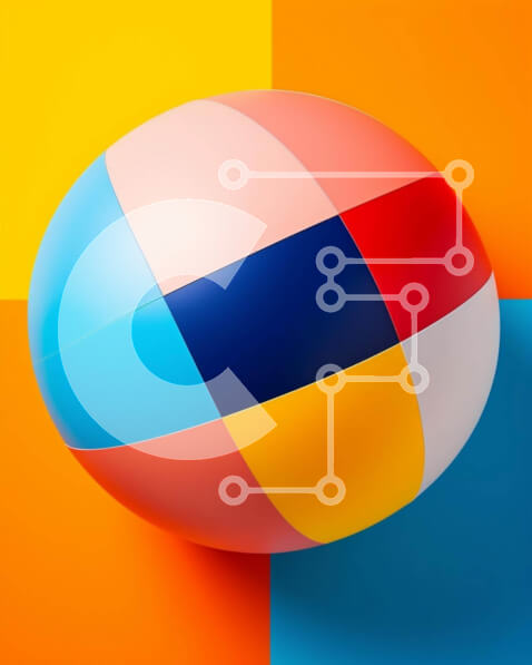 Intra Συλλεκτικό Ξύλινο Παζλ Plywood  4mm - Πολύχρωμη μπάλα παραλίας σε τετράγωνο φόντο Σε Ξύλινο Κουτί - Διαστάσεις Puzzle: 10x10 cm – 25 κομμάτια