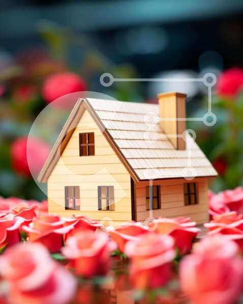 Intra Συλλεκτικό Ξύλινο Παζλ Plywood  4mm - Μοντέλο μικρού σπιτιού που περιβάλλεται από τριαντάφυλλα Σε Ξύλινο Κουτί - Διαστάσεις: 10x10 cm – 25 κομμάτια