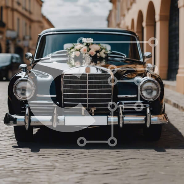 Intra Συλλεκτικό Ξύλινο Παζλ Plywood  4mm - Vintage αυτοκίνητο με λουλουδένιες διακοσμήσεις στην Cobblestone Street Σε Ξύλινο Κουτί - Διαστάσεις Puzzle: 10x10 cm – 25 κομμάτια