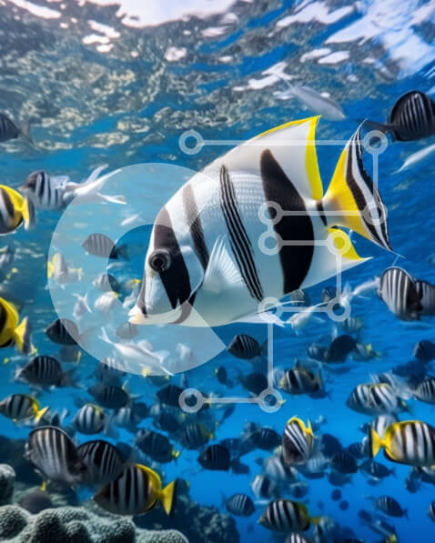 Σετ των 2 Intra Συλλεκτικό Ξύλινο Παζλ Plywood  4mm - Σχολή ψαριών που κολυμπούν στον ωκεανό Σε Ξύλινο Κουτί - Διαστάσεις: 10x10 cm – 25 κομμάτια