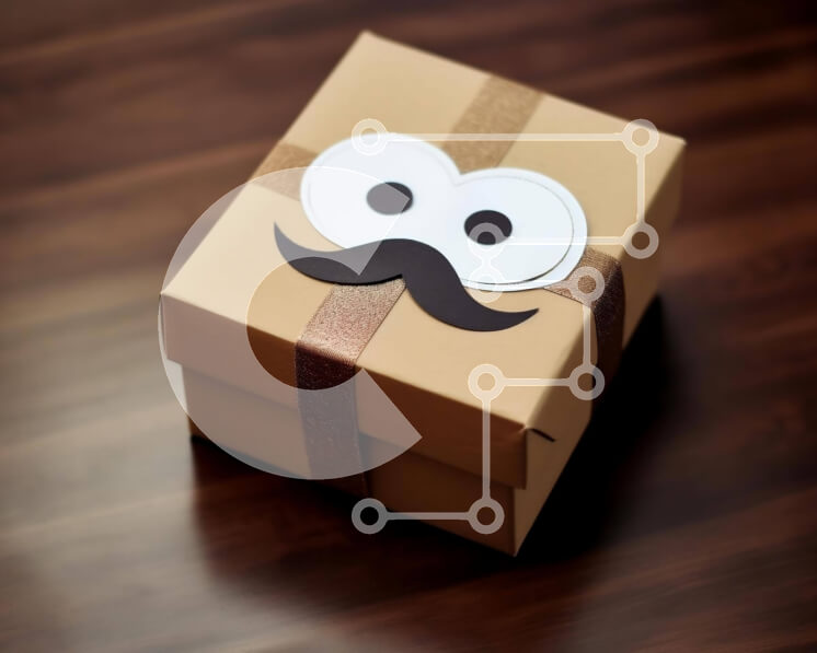 Intra Συλλεκτικό Ξύλινο Παζλ Plywood  4mm - Καφέ Κουτί δώρου με διακοσμητικά από μουστάκι Σε Ξύλινο Κουτί - Διαστάσεις: 10x10 cm – 25 κομμάτια