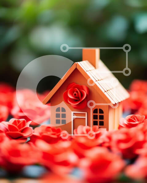Intra Συλλεκτικό Ξύλινο Παζλ Plywood  4mm - Μινιατούρα Σπίτι που περιβάλλεται από κόκκινα τριαντάφυλλα Σε Ξύλινο Κουτί - Διαστάσεις: 10x10 cm – 25 κομμάτια