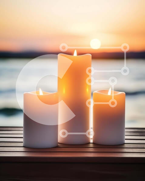 Intra Συλλεκτικό Ξύλινο Παζλ Plywood  4mm - Οικείο ηλιοβασίλεμα με τρία λευκά κεριά Σε Ξύλινο Κουτί - Διαστάσεις Puzzle: 10x10 cm – 25 κομμάτια