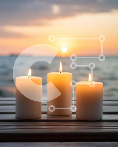 Intra Συλλεκτικό Ξύλινο Παζλ Plywood  4mm - Ζεστό ηλιοβασίλεμα με τρία αναμμένα κεριά Σε Ξύλινο Κουτί - Διαστάσεις Puzzle: 10x10 cm – 25 κομμάτια