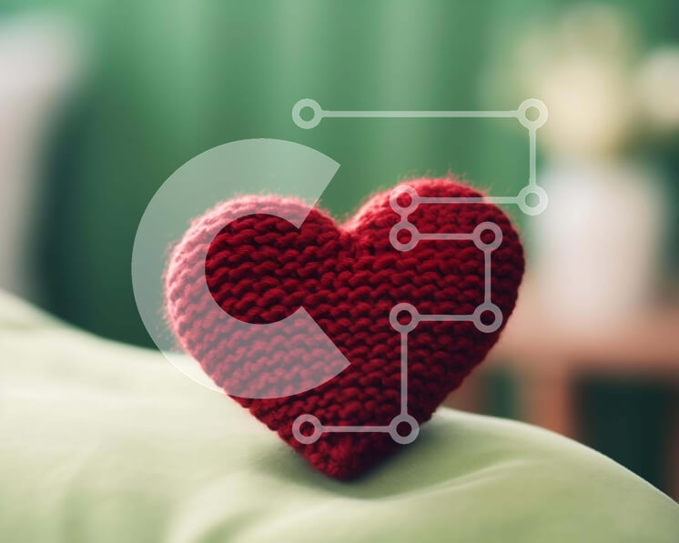 Intra Συλλεκτικό Ξύλινο Παζλ Plywood  4mm - Κόκκινη πλεκτή καρδιά σε πράσινο κάλυμμα κρεβατιού Σε Ξύλινο Κουτί - Διαστάσεις: 10x10 cm – 25 κομμάτια