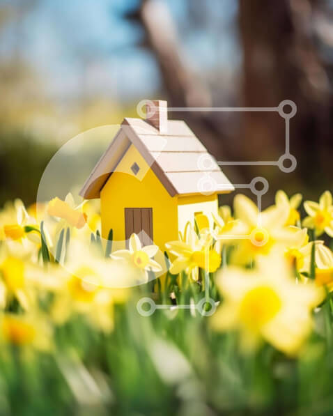 Intra Συλλεκτικό Ξύλινο Παζλ Plywood  4mm - Κίτρινο Σπίτι στο πεδίο του Νάρκισσου Σε Ξύλινο Κουτί - Διαστάσεις: 10x10 cm – 25 κομμάτια