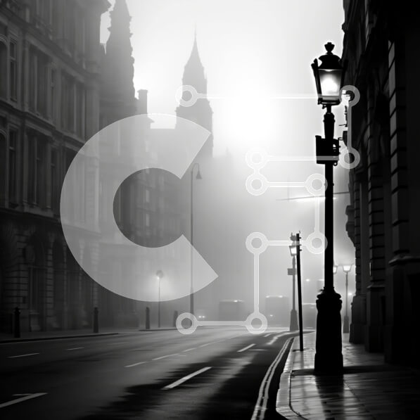 Intra Συλλεκτικό Ξύλινο Παζλ Plywood  4mm - Ασπρόμαυρη αστική σκηνή του δρόμου με ομίχλη Σε Ξύλινο Κουτί - Διαστάσεις Puzzle: 10x10 cm – 25 κομμάτια