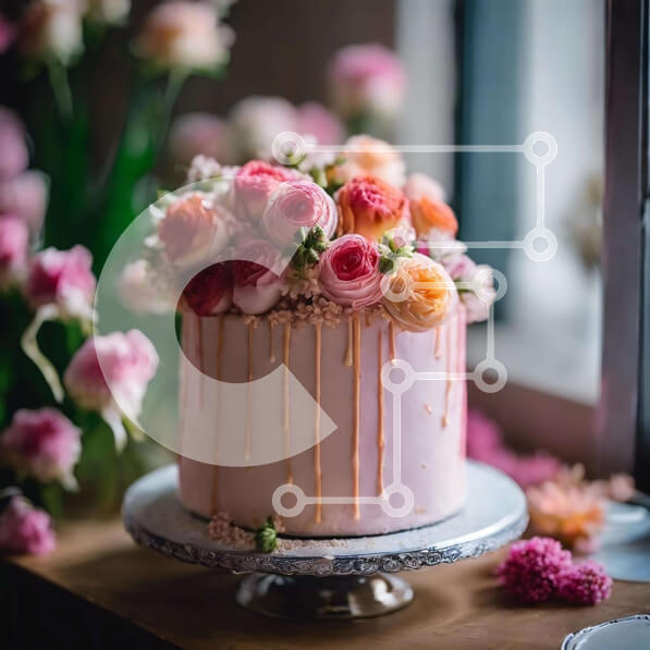 Σετ των 2 Intra Συλλεκτικό Ξύλινο Παζλ Plywood  4mm - Ροζ κέικ με τριαντάφυλλα Σε Ξύλινο Κουτί - Διαστάσεις: 10x10 cm – 25 κομμάτια