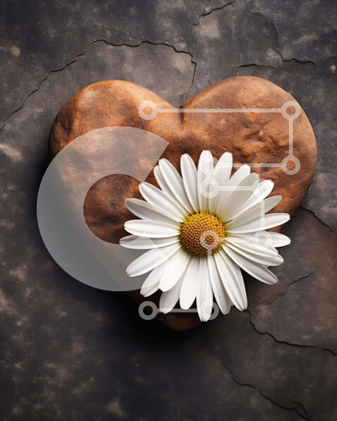 Σετ των 2 Intra Συλλεκτικό Ξύλινο Παζλ Plywood  4mm - Πέτρα σε σχήμα καρδιάς με Λευκή Μαργαρίτα Σε Ξύλινο Κουτί - Διαστάσεις: 10x10 cm – 25 κομμάτια