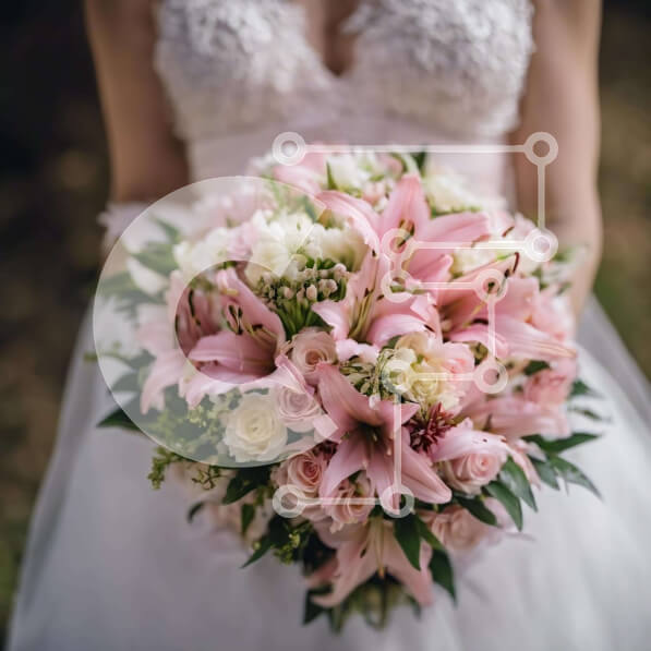 Intra Συλλεκτικό Ξύλινο Παζλ Plywood  4mm - Νύφη με μπουκέτο από ροζ τριαντάφυλλα και λευκούς κρίνους Σε Ξύλινο Κουτί - Διαστάσεις Puzzle: 10x10 cm – 25 κομμάτια