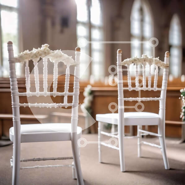 Intra Συλλεκτικό Ξύλινο Παζλ Plywood  4mm - Στολισμένες λευκές καρέκλες για την τελετή του γάμου στην εκκλησία Σε Ξύλινο Κουτί - Διαστάσεις Puzzle: 10x10 cm – 25 κομμάτια