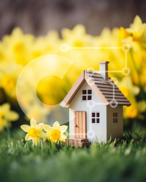 Σετ των 2 Intra Συλλεκτικό Ξύλινο Παζλ Plywood  4mm - Μινιατούρα Σπίτι στο γρασίδι με κίτρινους ασφόδελους Σε Ξύλινο Κουτί - Διαστάσεις: 10x10 cm – 25 κομμάτια