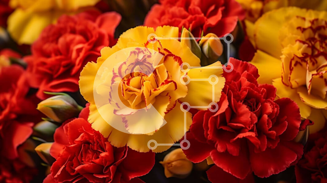 Intra Συλλεκτικό Ξύλινο Παζλ Plywood  4mm - Μπουκέτο με κόκκινα και κίτρινα γαρίφαλα, ηλιοτρόπια, μαργαρίτες και χρυσάνθεμα Σε Ξύλινο Κουτί - Διαστάσεις: 10x10 cm – 25 κομμάτια