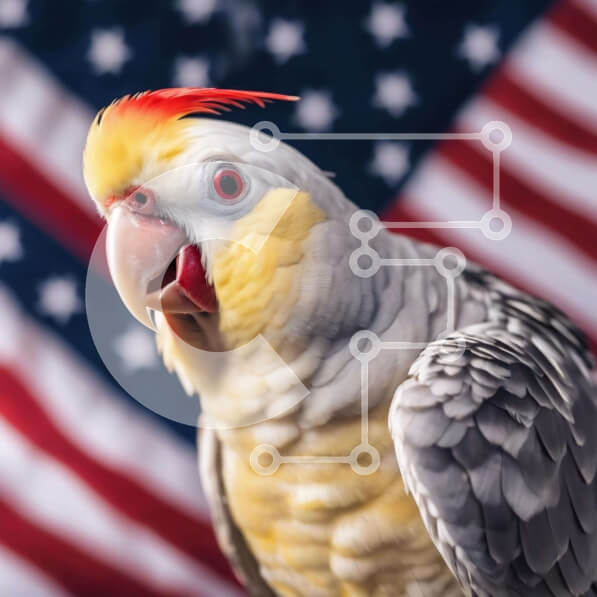 Intra Συλλεκτικό Ξύλινο Παζλ Plywood  4mm - Περίεργος παπαγάλος με αμερικανική σημαία Σε Ξύλινο Κουτί - Διαστάσεις: 10x10 cm – 25 κομμάτια