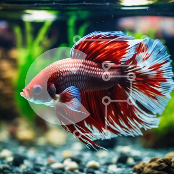 Intra Συλλεκτικό Ξύλινο Παζλ Plywood  4mm - Κόκκινο και άσπρο σιαμέιο γατόψαρο στο ενυδρείο Σε Ξύλινο Κουτί - Διαστάσεις: 10x10 cm – 25 κομμάτια