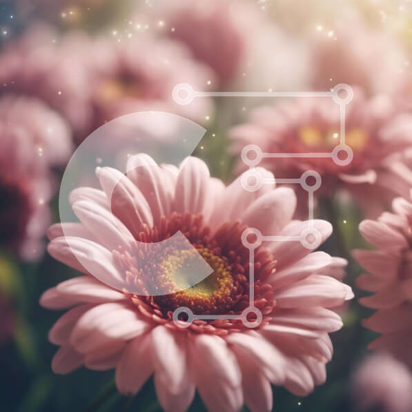 Intra Συλλεκτικό Ξύλινο Παζλ Plywood  4mm - Ζωντανά ροζ λουλούδια μαργαρίτας σε ένα χωράφι Σε Ξύλινο Κουτί - Διαστάσεις: 10x10 cm – 25 κομμάτια