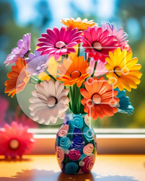 Intra Συλλεκτικό Ξύλινο Παζλ Plywood  4mm - Πολύχρωμο βάζο με τεχνητά λουλούδια Σε Ξύλινο Κουτί - Διαστάσεις: 10x10 cm – 25 κομμάτια