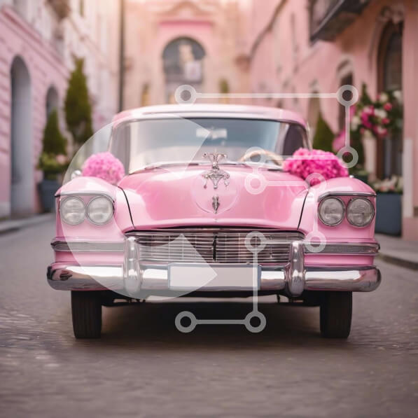 Intra Συλλεκτικό Ξύλινο Παζλ Plywood  4mm - Vintage ροζ αυτοκίνητο με floral διακοσμήσεις στη στενή οδό Σε Ξύλινο Κουτί - Διαστάσεις Puzzle: 10x10 cm – 25 κομμάτια