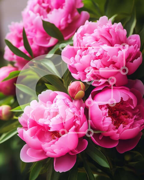 Intra Συλλεκτικό Ξύλινο Παζλ Plywood  4mm - Μπουκέτο με ροζ παιώνιες σε έναν ανθισμένο κήπο Σε Ξύλινο Κουτί - Διαστάσεις: 10x10 cm – 25 κομμάτια