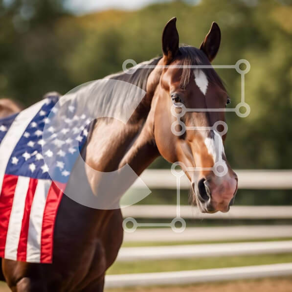 Intra Συλλεκτικό Ξύλινο Παζλ Plywood  4mm - Καφέ άλογο με αμερικανική σημαία Σε Ξύλινο Κουτί - Διαστάσεις: 10x10 cm – 25 κομμάτια