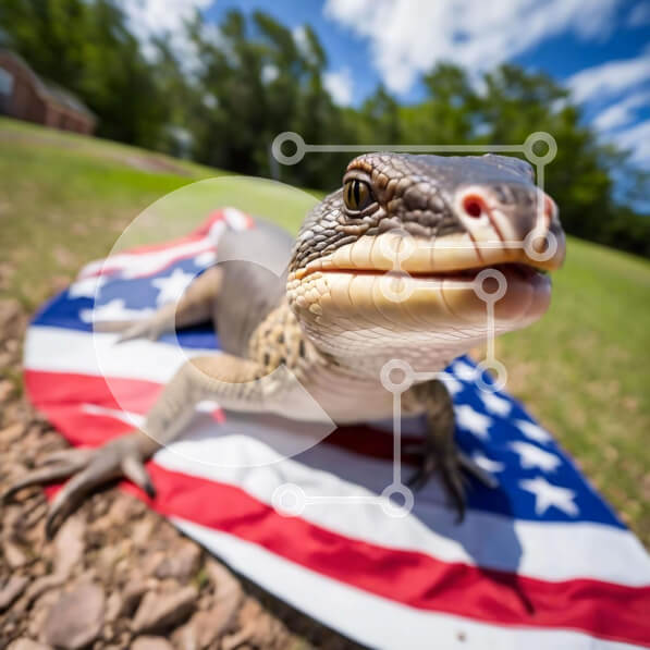 Intra Συλλεκτικό Ξύλινο Παζλ Plywood  4mm - Σαύρα στην αμερικανική σημαία στο γρασίδι Σε Ξύλινο Κουτί - Διαστάσεις: 10x10 cm – 25 κομμάτια