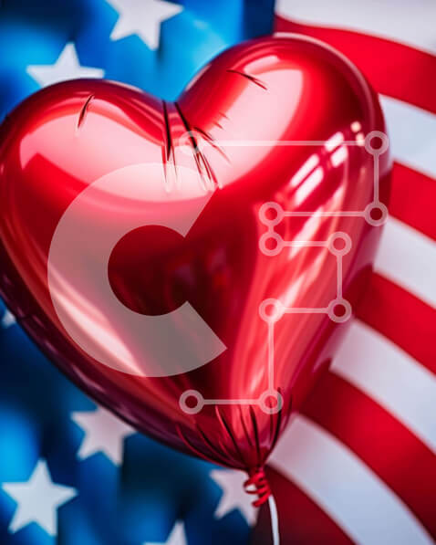 Intra Συλλεκτικό Ξύλινο Παζλ Plywood  4mm - Κόκκινο μπαλόνι σε σχήμα καρδιάς σε σχέδιο αμερικανικής σημαίας Σε Ξύλινο Κουτί - Διαστάσεις Puzzle: 10x10 cm – 25 κομμάτια